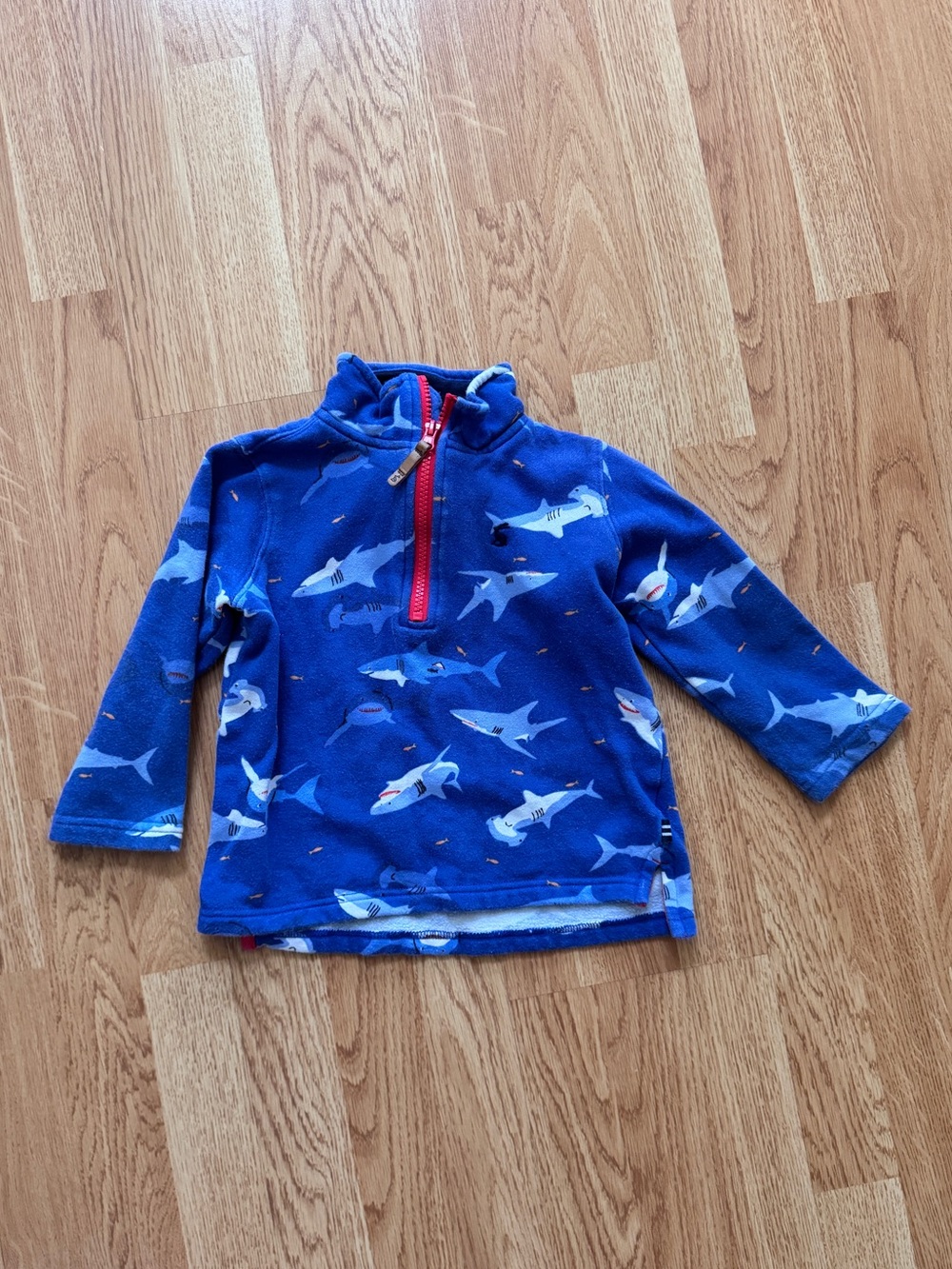 Joules Boys Blue Shark Print Half-Zip Fleece Top- EUC
